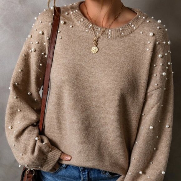 Sweaters - Light brown pearled sweater